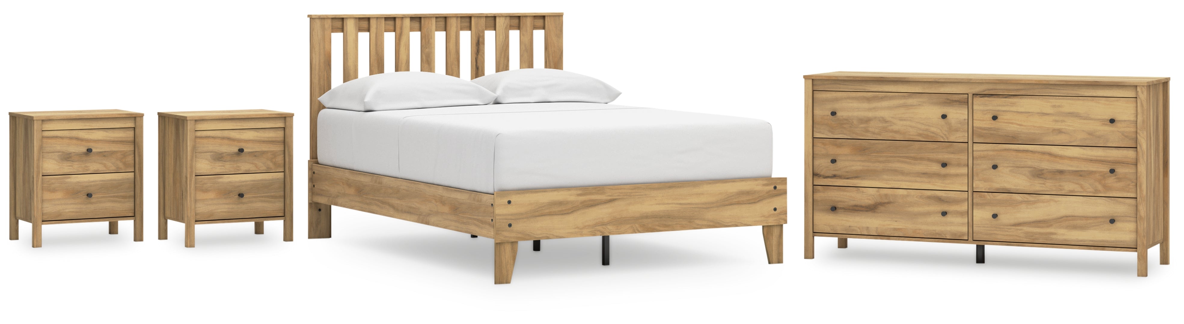 Bermacy Full Platform Panel Bed with Dresser and 2 Nightstands