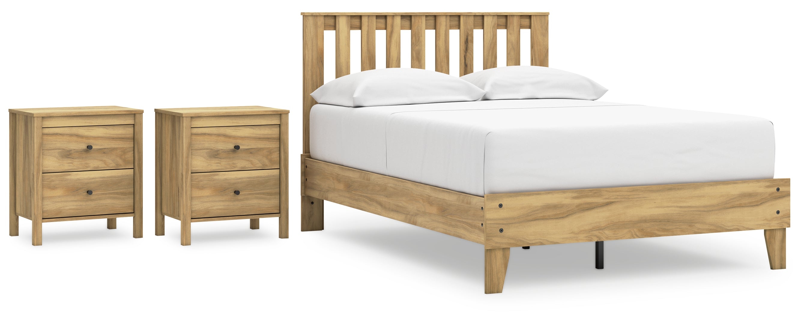 Bermacy Full Platform Panel Bed with 2 Nightstands