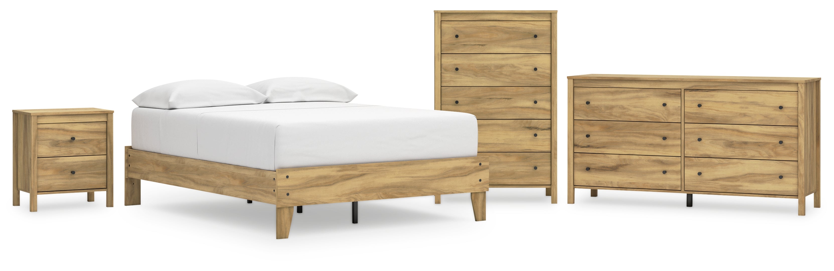 Bermacy Full Platform Bed with Dresser, Chest and Nightstand