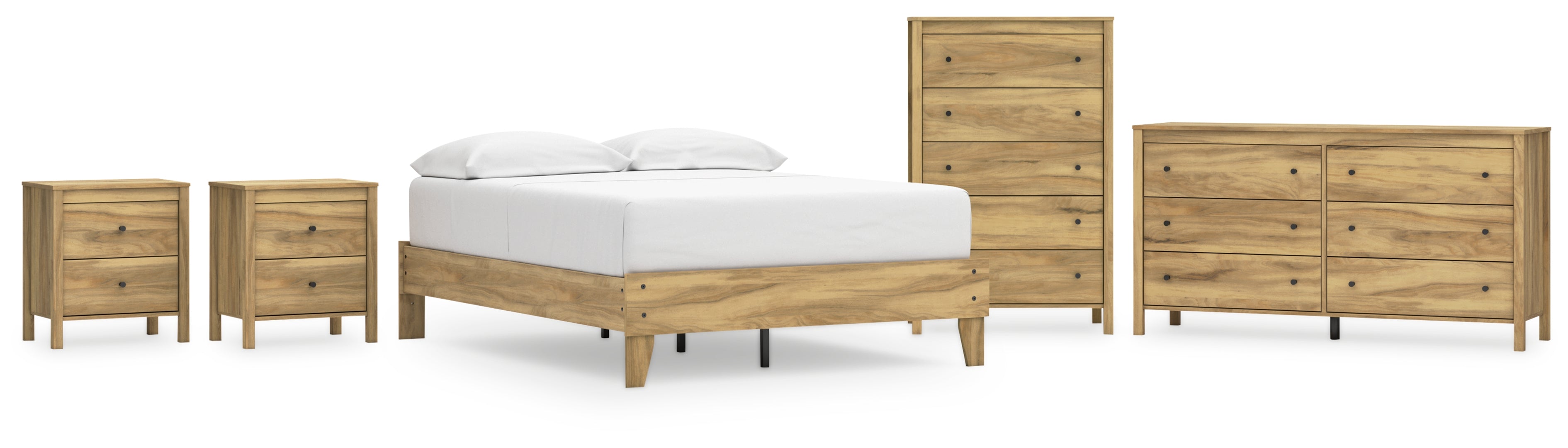 Bermacy Full Platform Bed with Dresser, Chest and 2 Nightstands