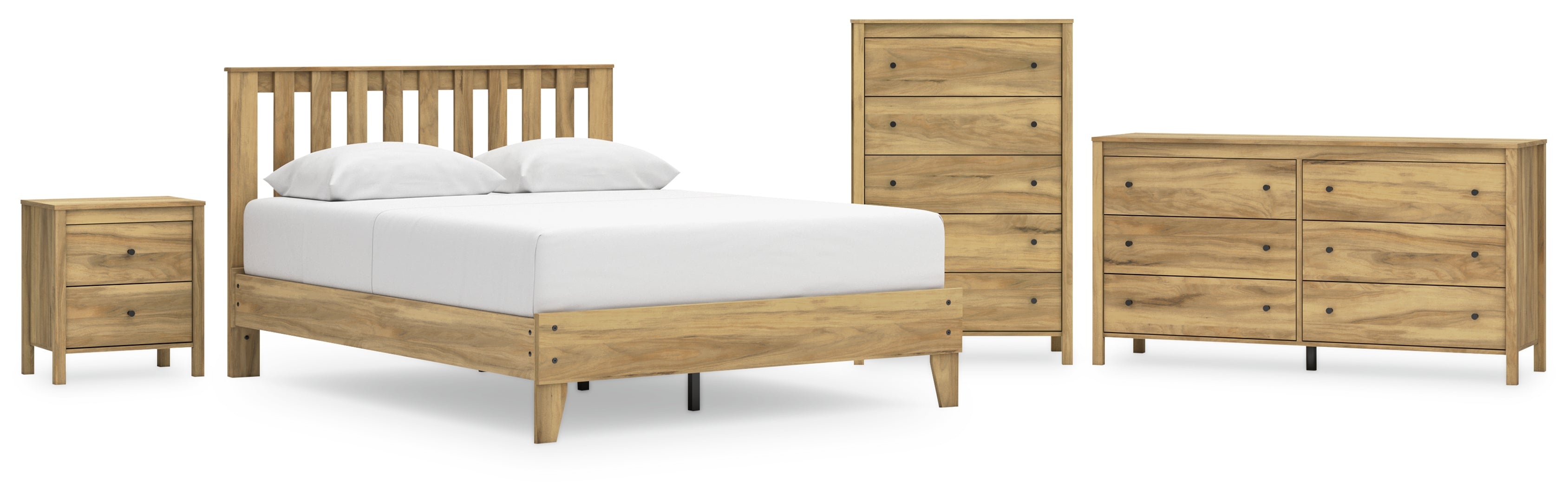 Bermacy Queen Platform Panel Bed with Dresser, Chest and Nightstand