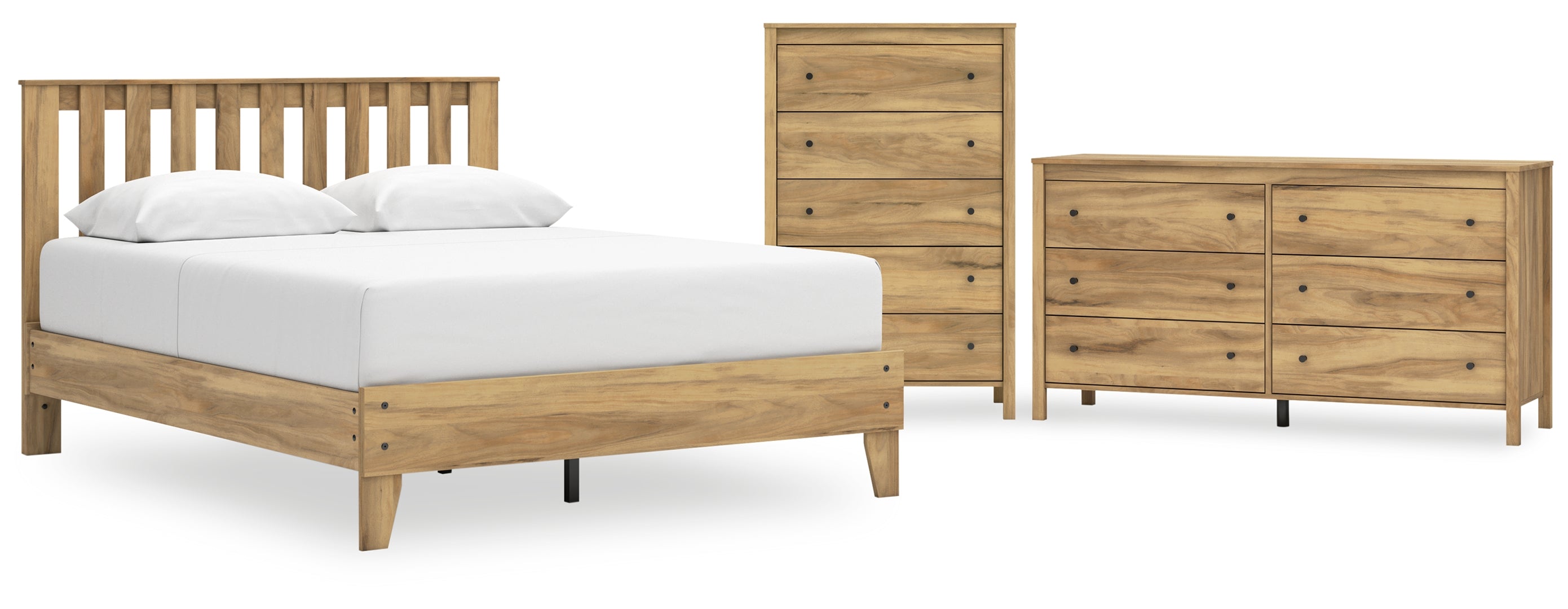 Bermacy Queen Platform Panel Bed with Dresser and Chest