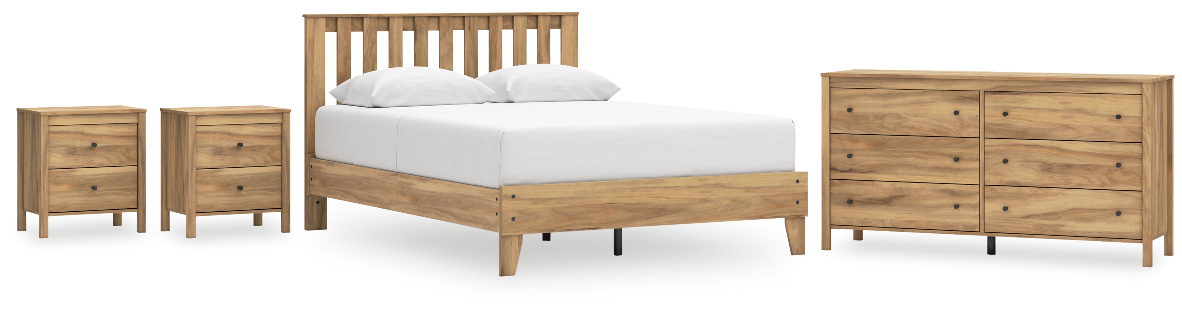 Bermacy Queen Platform Panel Bed with Dresser and 2 Nightstands