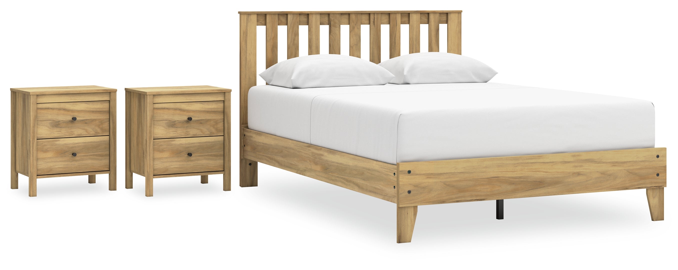 Bermacy Queen Platform Panel Bed with 2 Nightstands