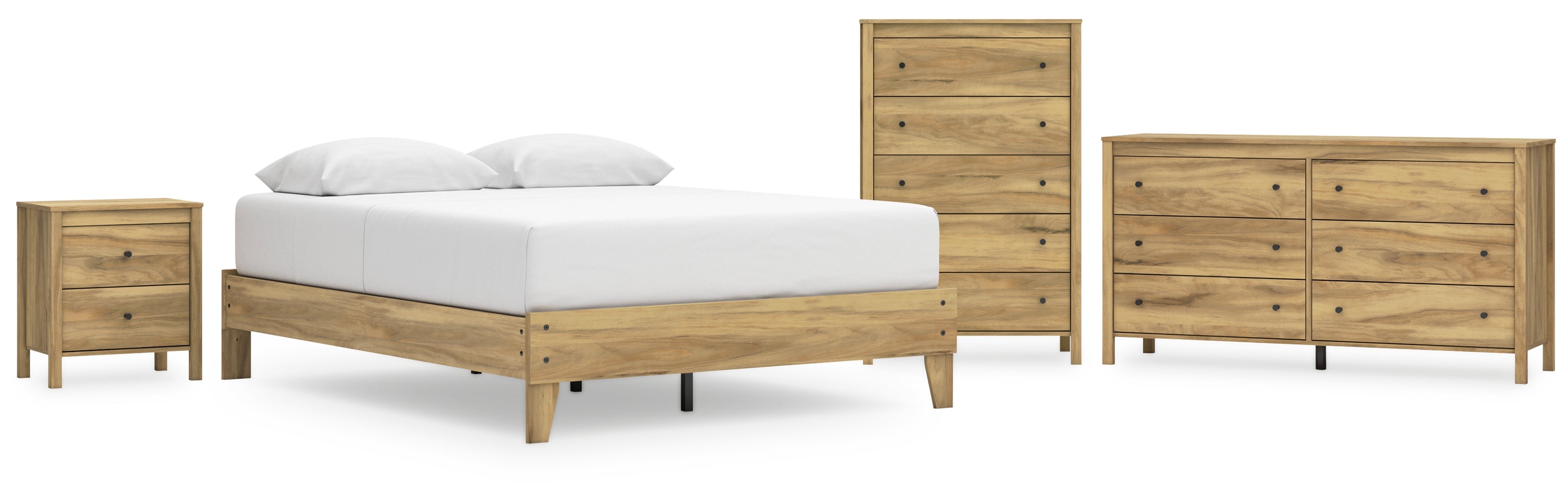 Bermacy Queen Platform Bed with Dresser, Chest and Nightstand