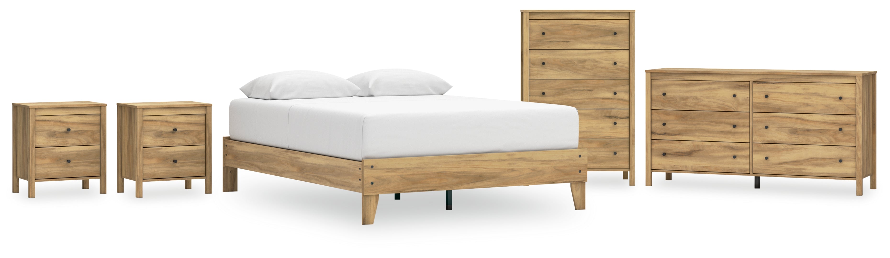 Bermacy Queen Platform Bed with Dresser, Chest and 2 Nightstands