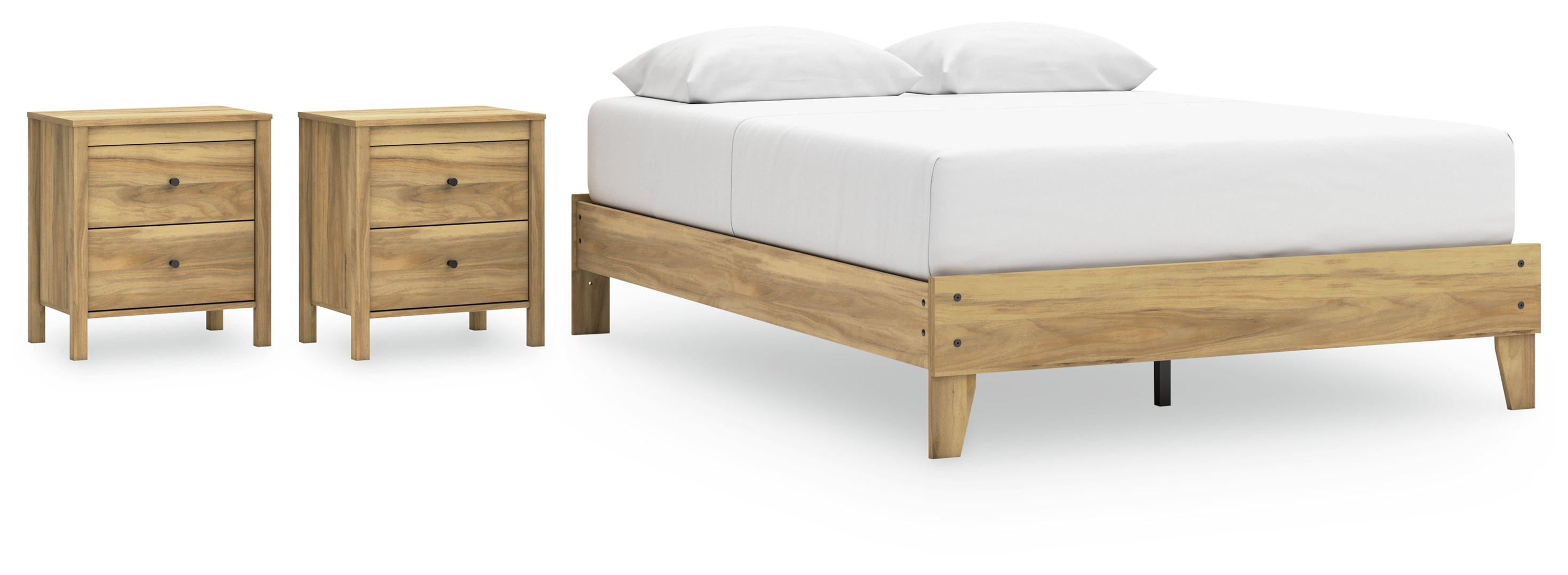 Bermacy Queen Platform Bed with 2 Nightstands