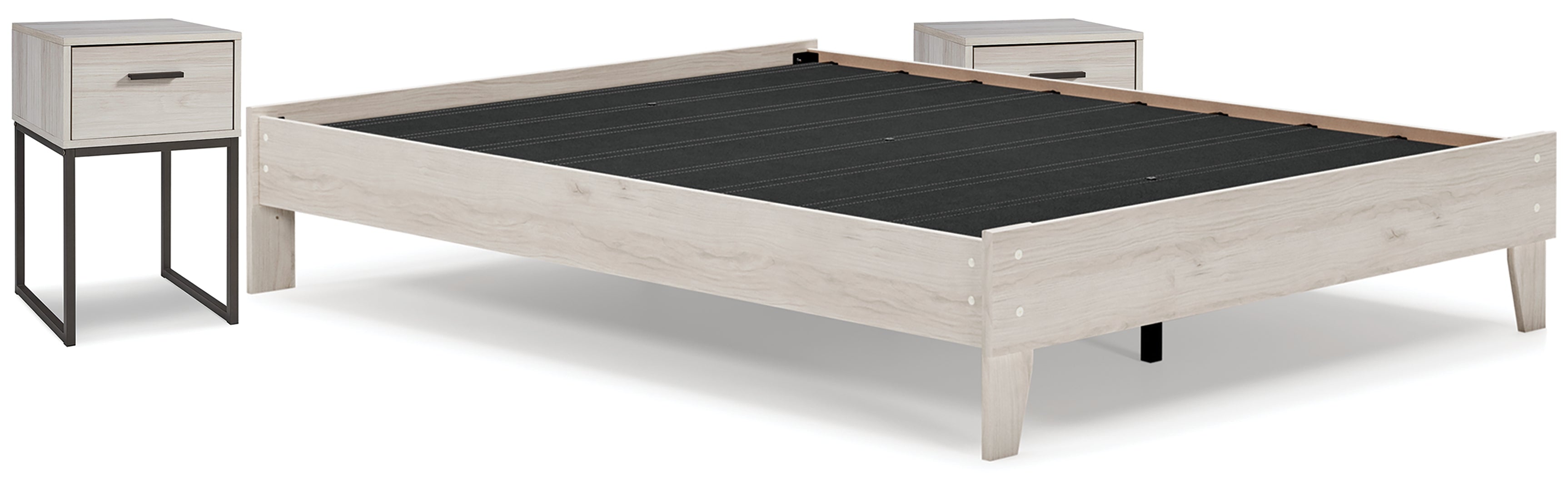 Socalle Queen Platform Bed with 2 Nightstands White