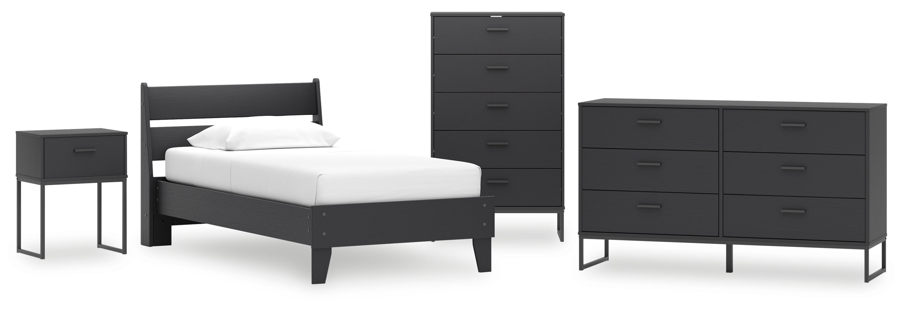 Socalle Twin Panel Platform Bed with Dresser, Chest and Nightstand Grey