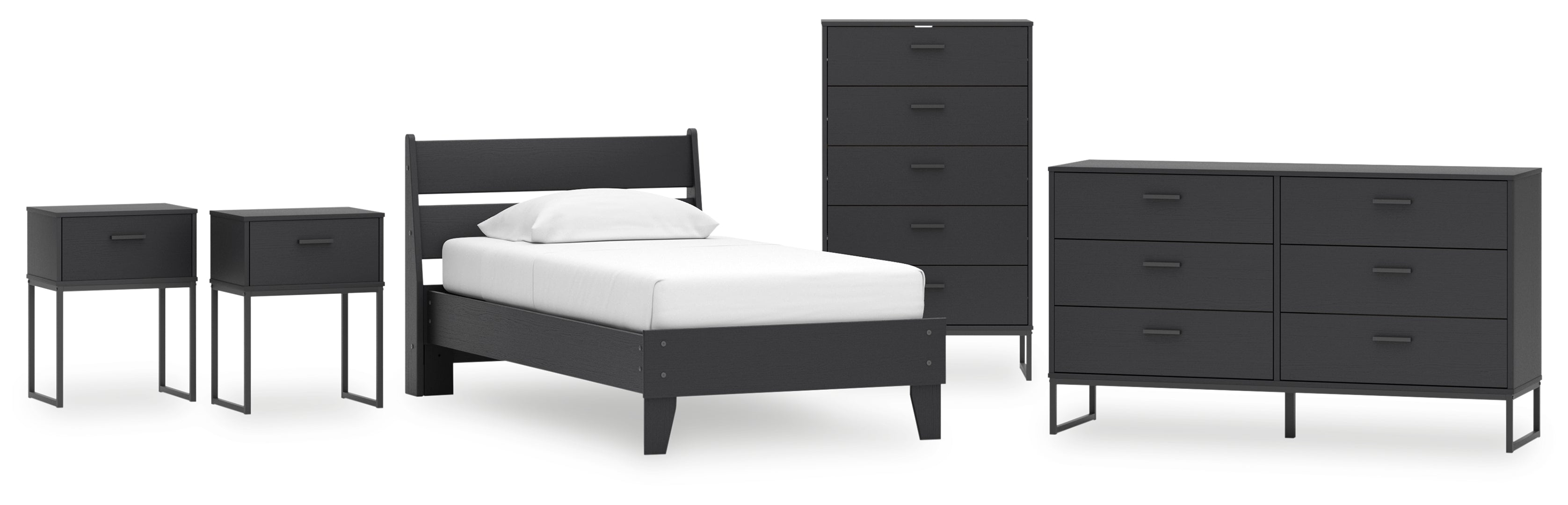 Socalle Twin Panel Platform Bed with Dresser, Chest and 2 Nightstands Grey