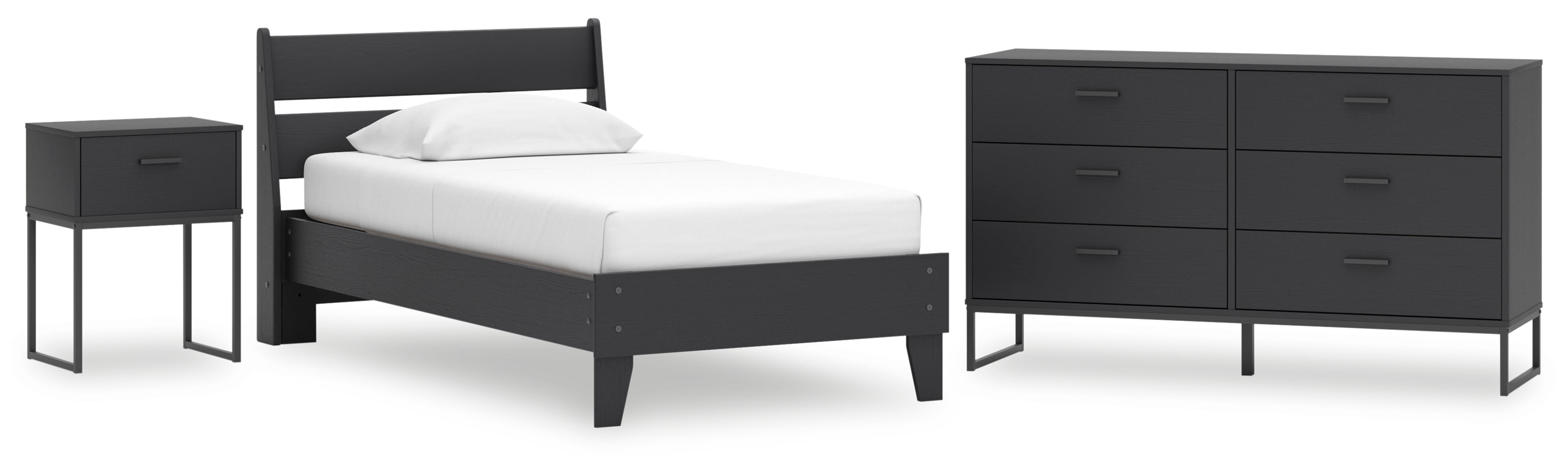 Socalle Twin Panel Platform Bed with Dresser and Nightstand Grey