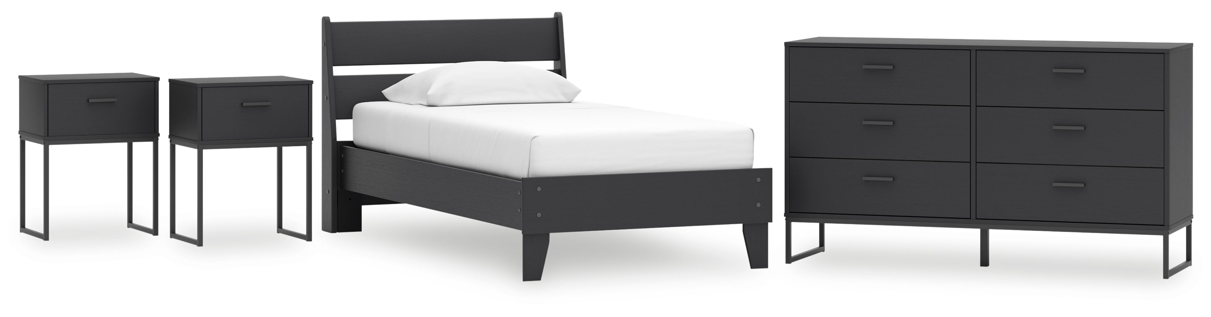 Socalle Twin Panel Platform Bed with Dresser and 2 Nightstands Grey