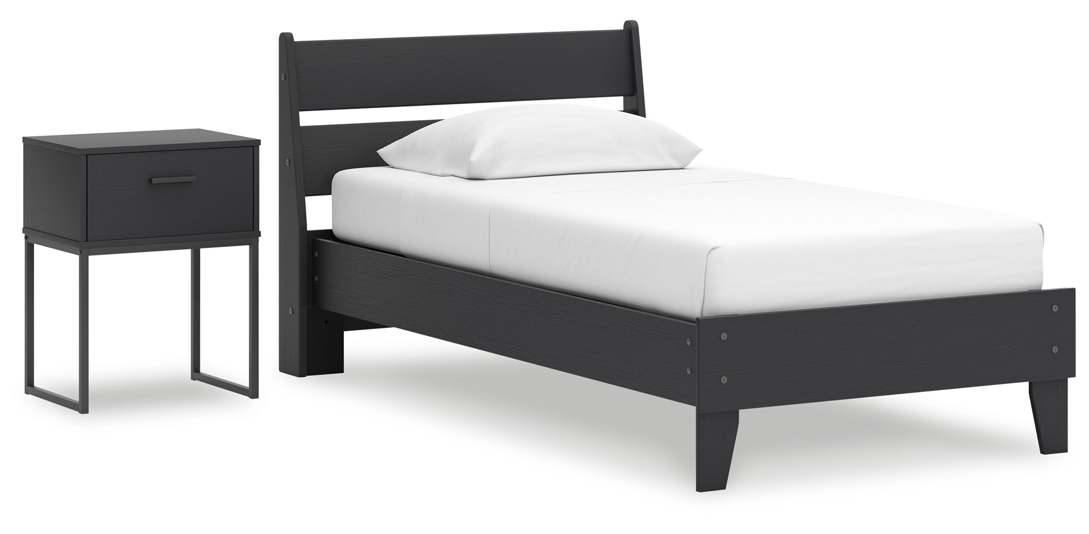 Socalle Twin Panel Platform Bed with Nightstand Grey