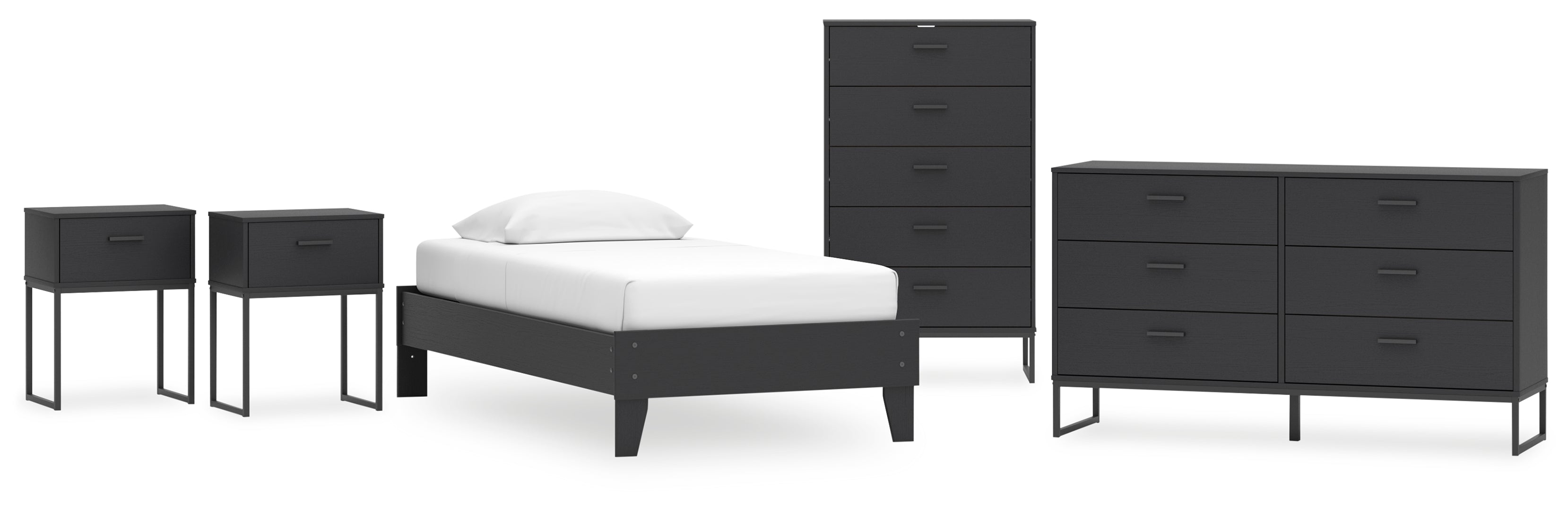 Socalle Twin Platform Bed with Dresser, Chest and 2 Nightstands Grey