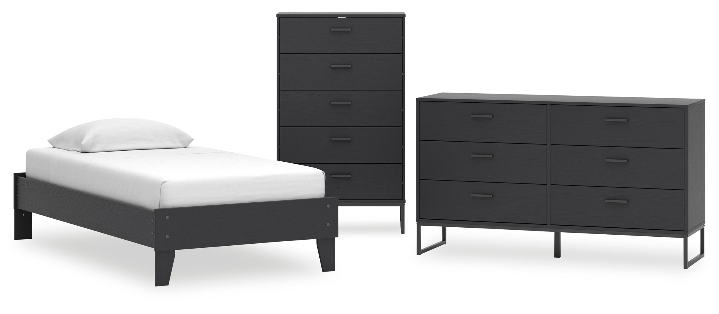 Socalle Twin Platform Bed with Dresser and Chest Grey