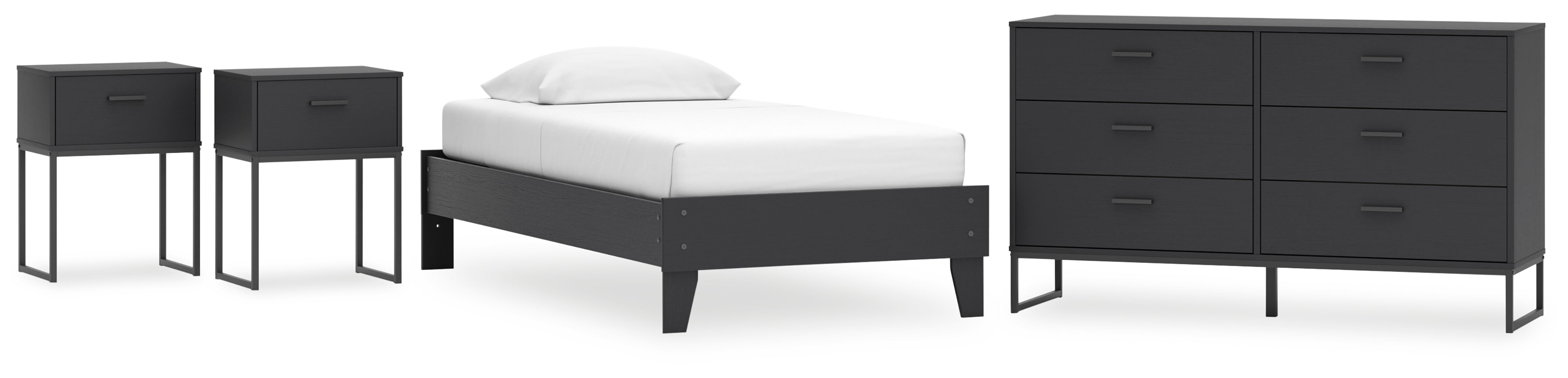 Socalle Twin Platform Bed with Dresser and 2 Nightstands Grey