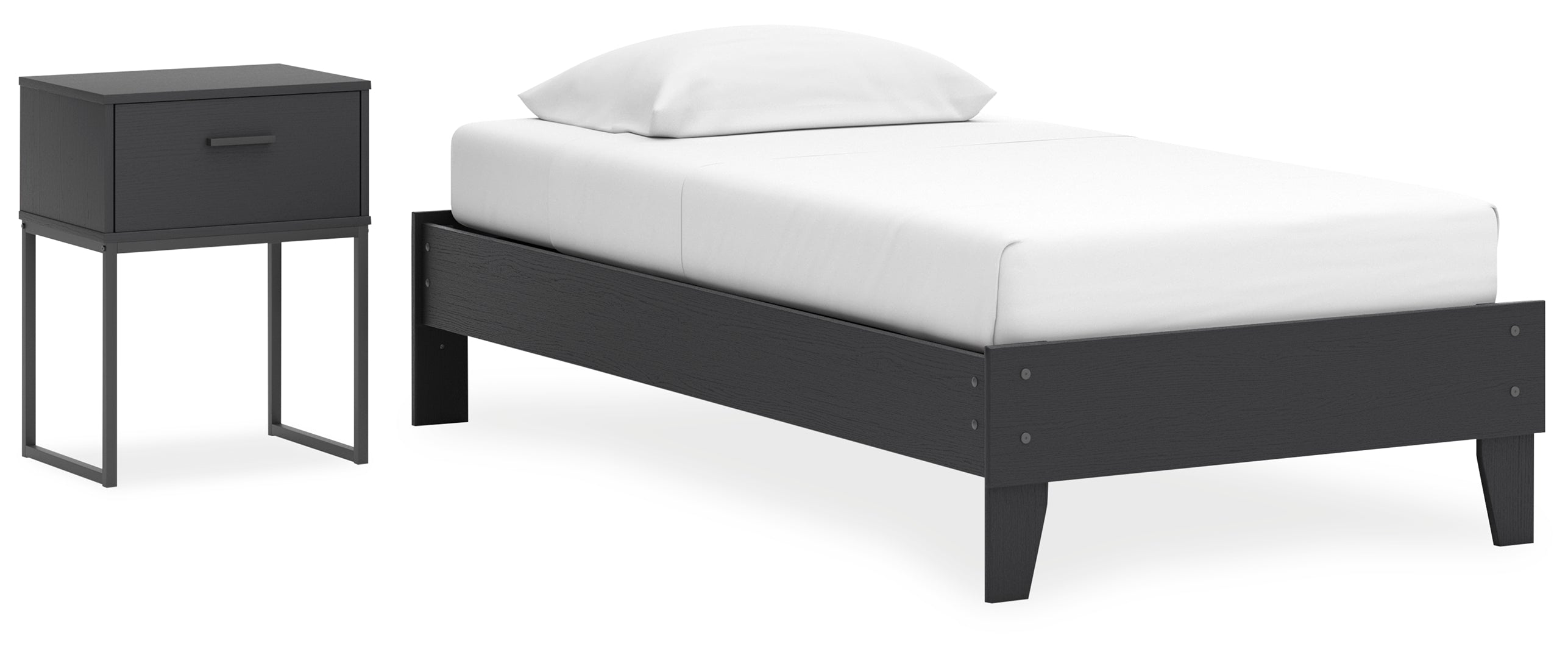 Socalle Twin Platform Bed with Nightstand Grey