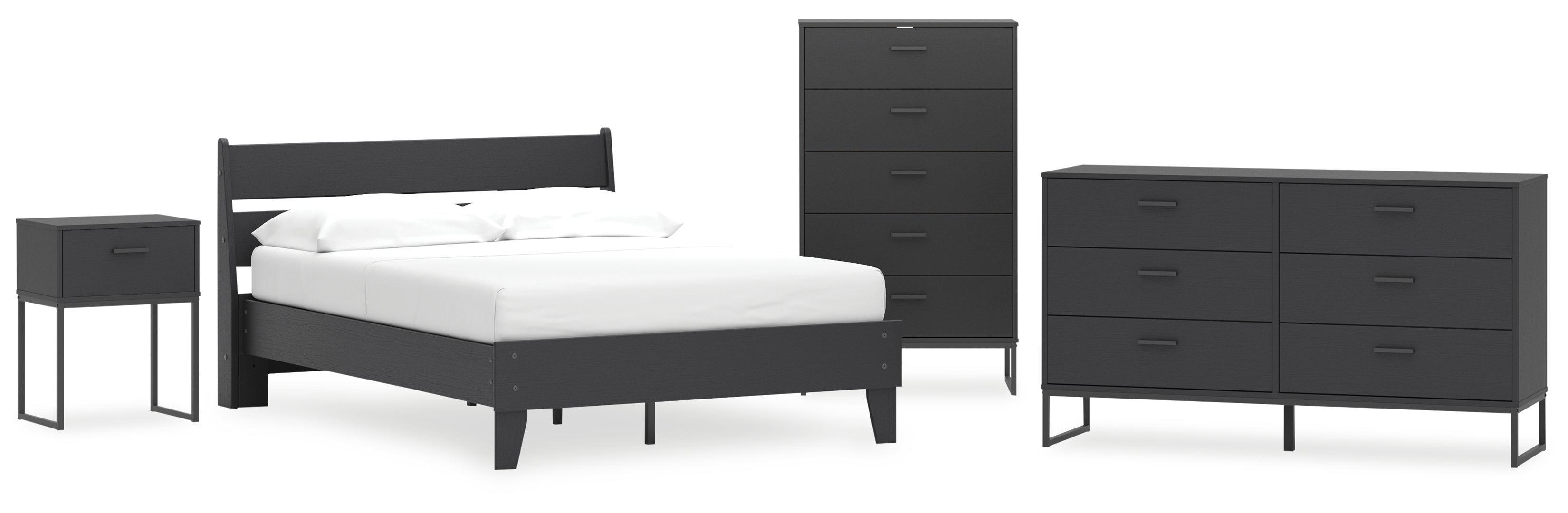 Socalle Full Panel Platform Bed with Dresser, Chest and Nightstand Grey