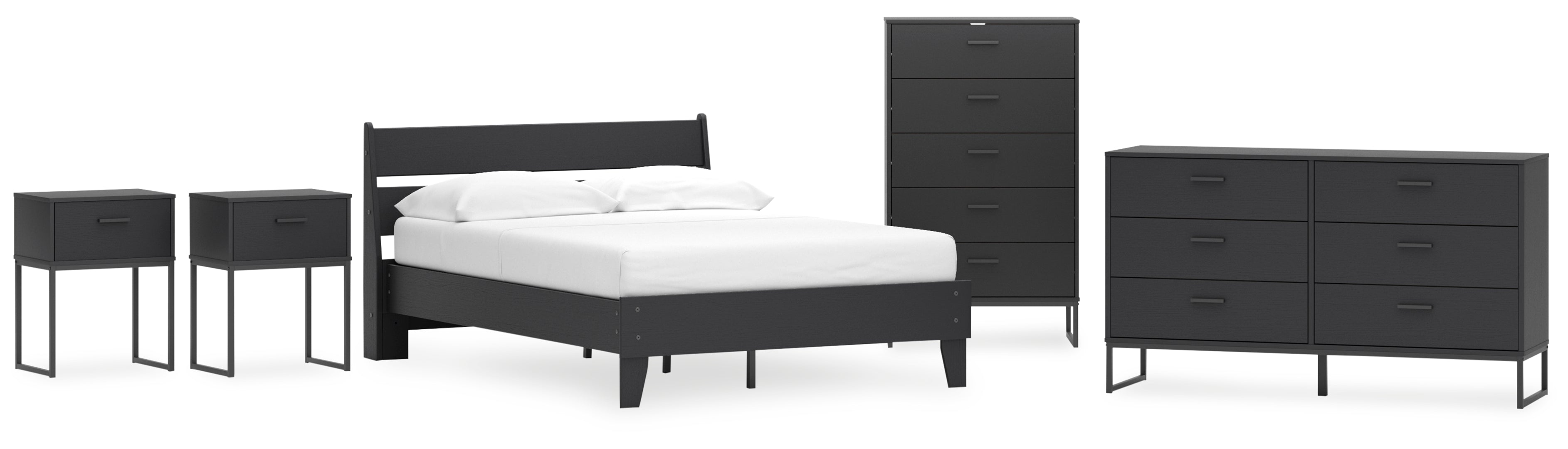 Socalle Full Panel Platform Bed with Dresser, Chest and 2 Nightstands Grey