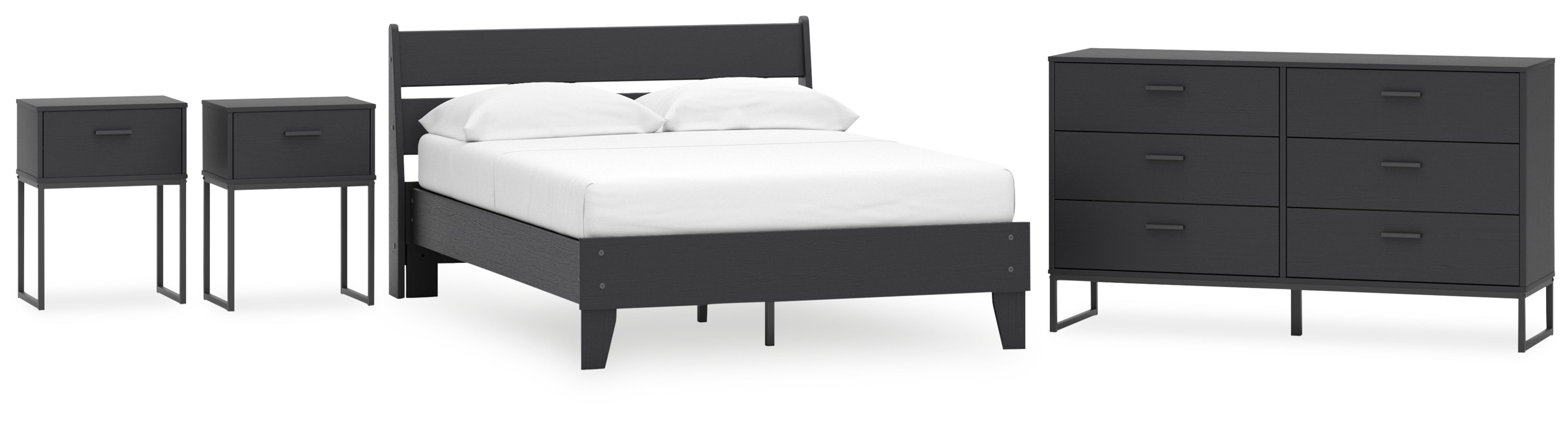 Socalle Full Panel Platform Bed with Dresser and 2 Nightstands Grey