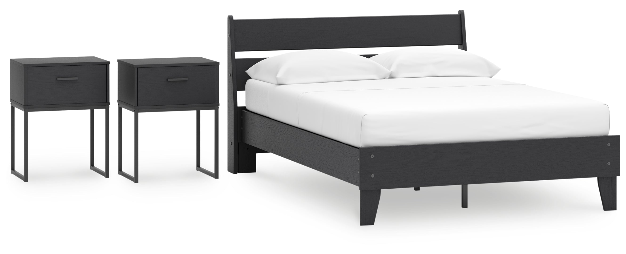 Socalle Full Panel Platform Bed with 2 Nightstands Grey