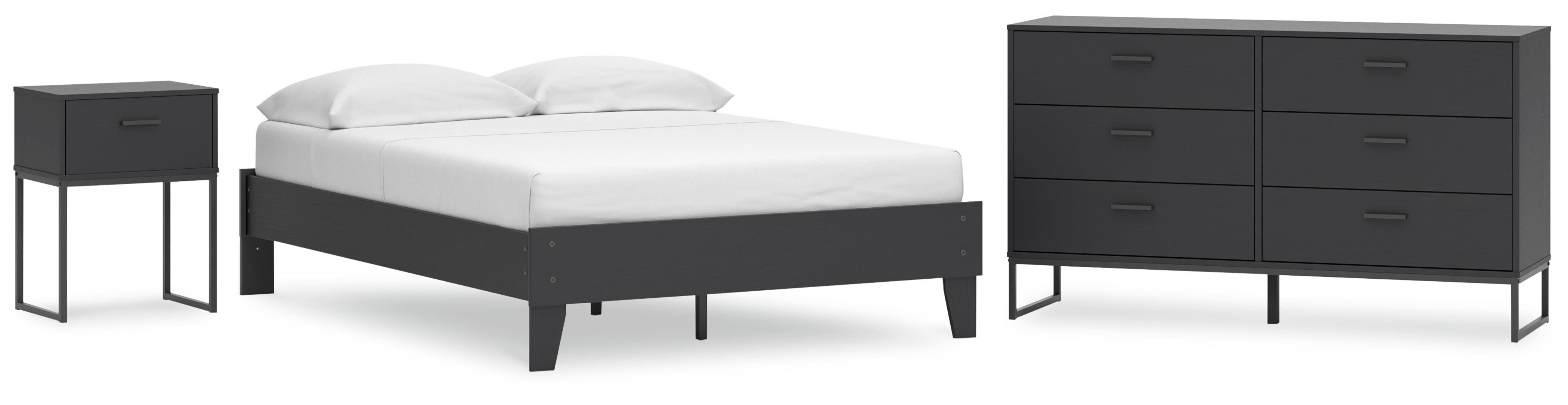 Socalle Full Platform Bed with Dresser and Nightstand Grey