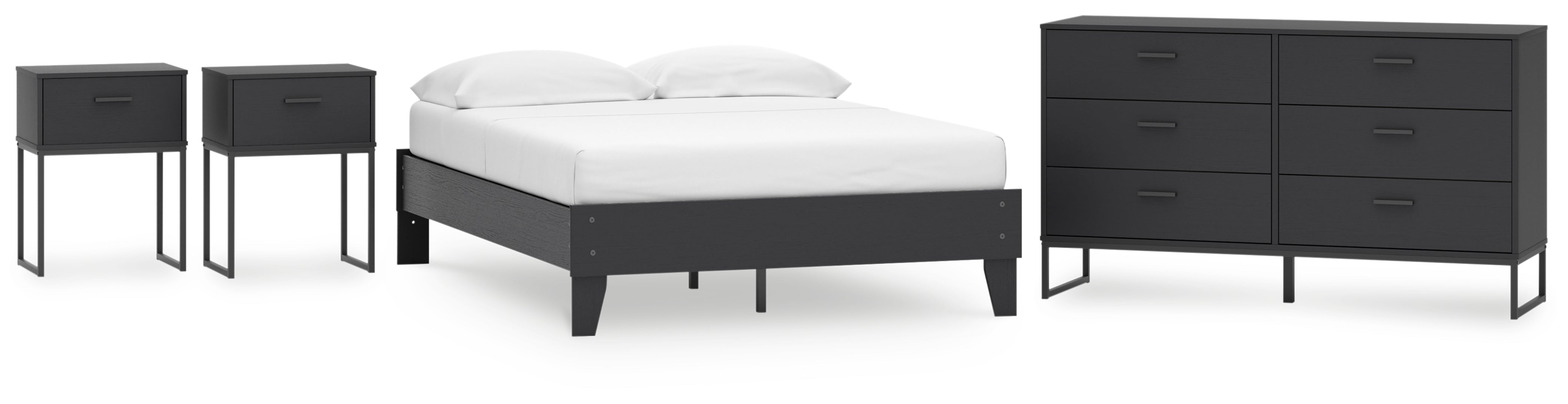 Socalle Full Platform Bed with Dresser and 2 Nightstands Grey