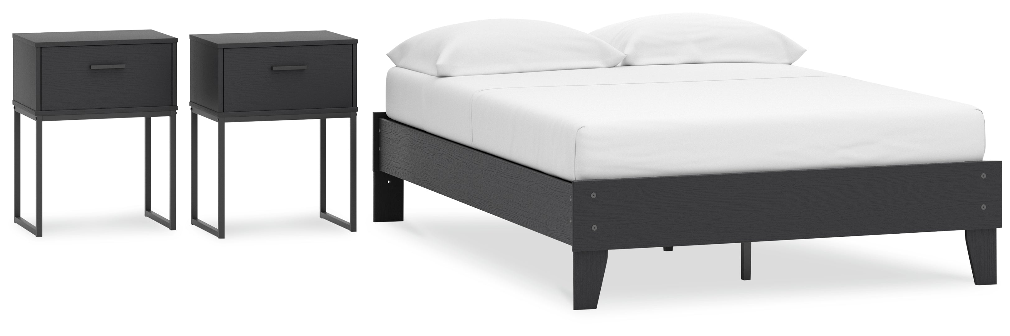 Socalle Full Platform Bed with 2 Nightstands Grey