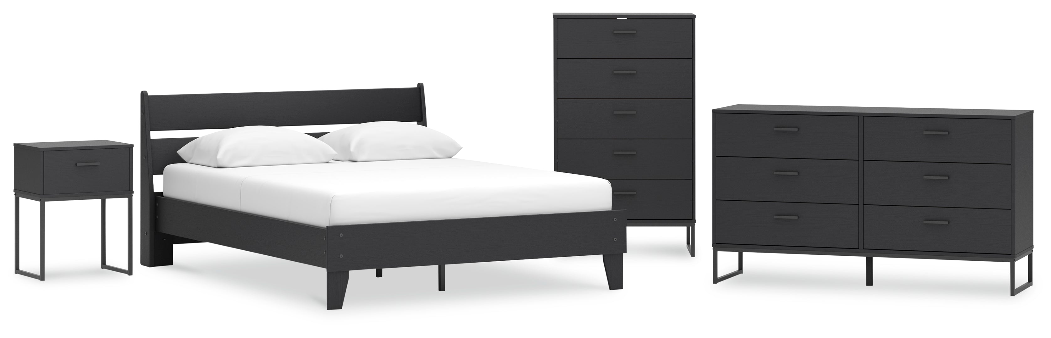 Socalle Queen Panel Platform Bed with Dresser, Chest and Nightstand Grey