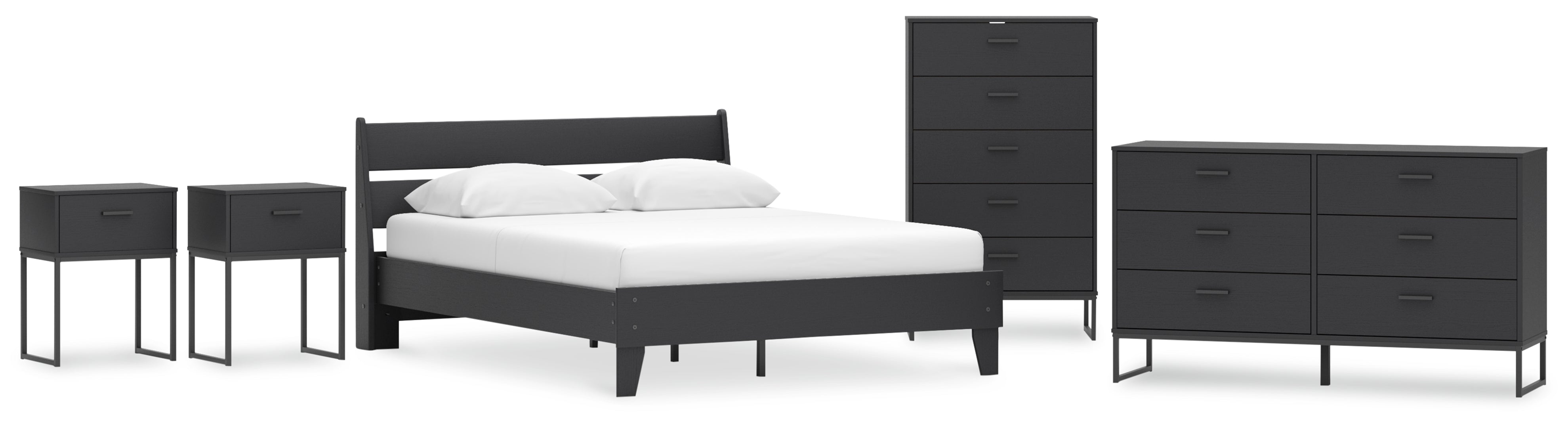 Socalle Queen Panel Platform Bed with Dresser, Chest and 2 Nightstands Grey