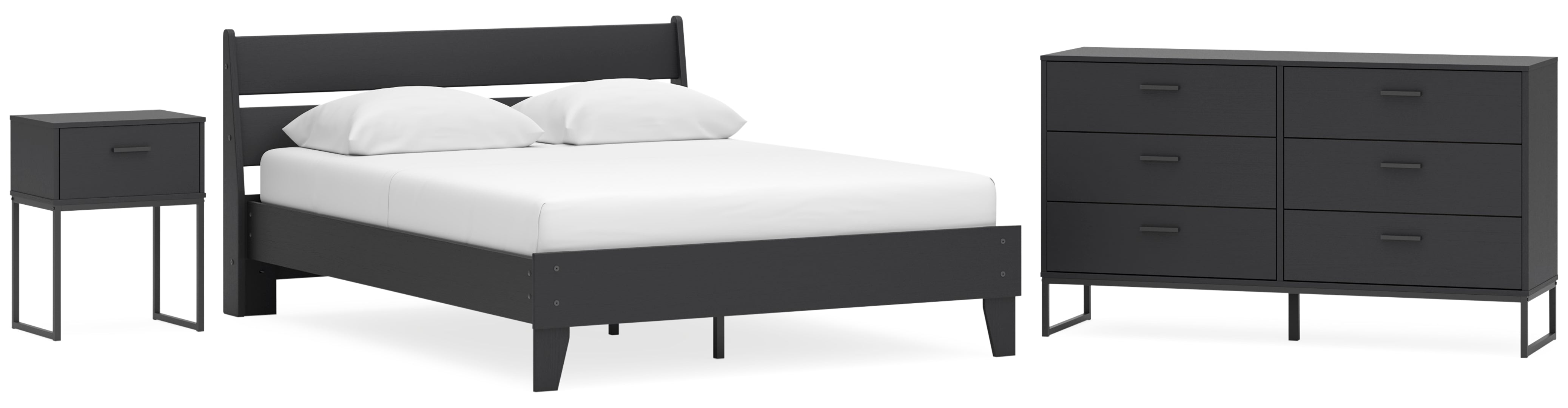 Socalle Queen Panel Platform Bed with Dresser and Nightstand Grey