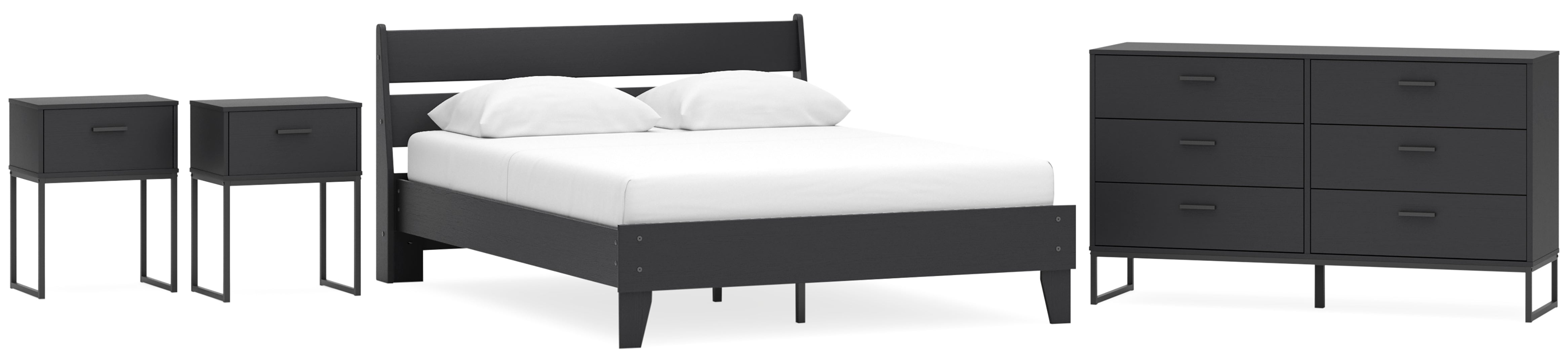 Socalle Queen Panel Platform Bed with Dresser and 2 Nightstands Grey