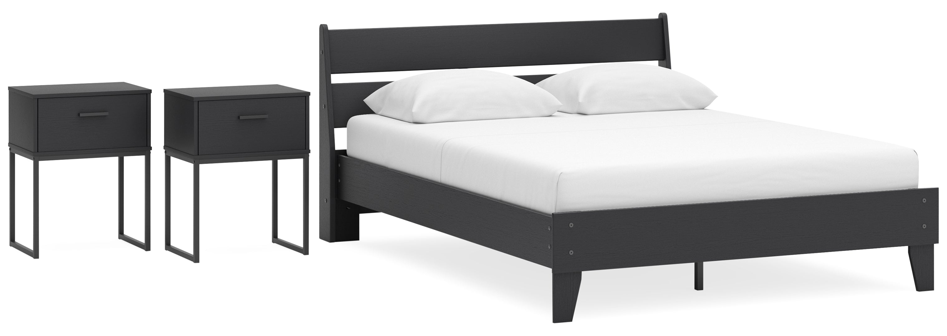 Socalle Queen Panel Platform Bed with 2 Nightstands Grey