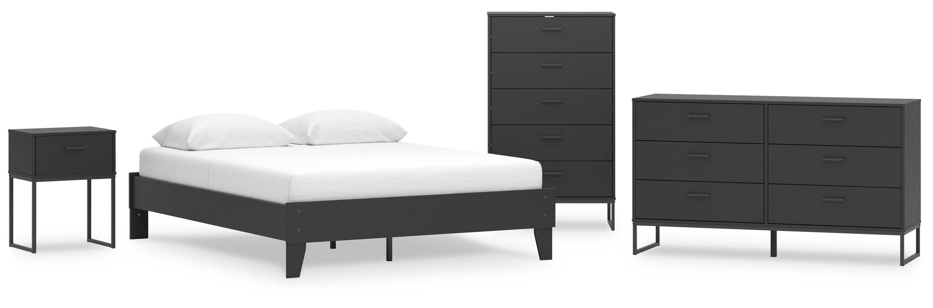 Socalle Queen Platform Bed with Dresser, Chest and Nightstand Grey