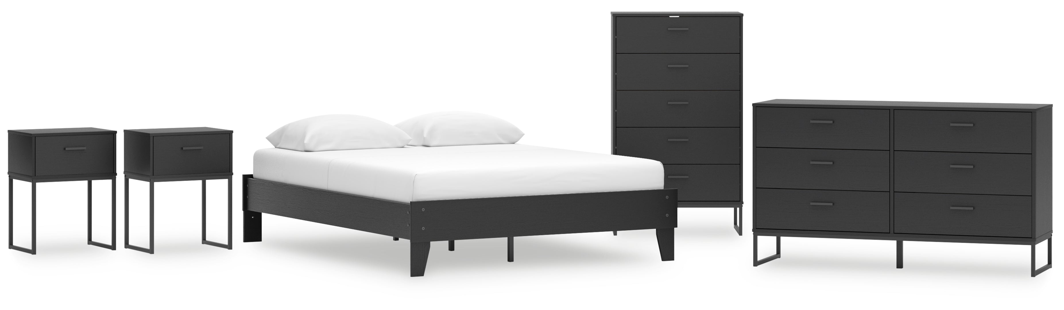 Socalle Queen Platform Bed with Dresser, Chest and 2 Nightstands Grey