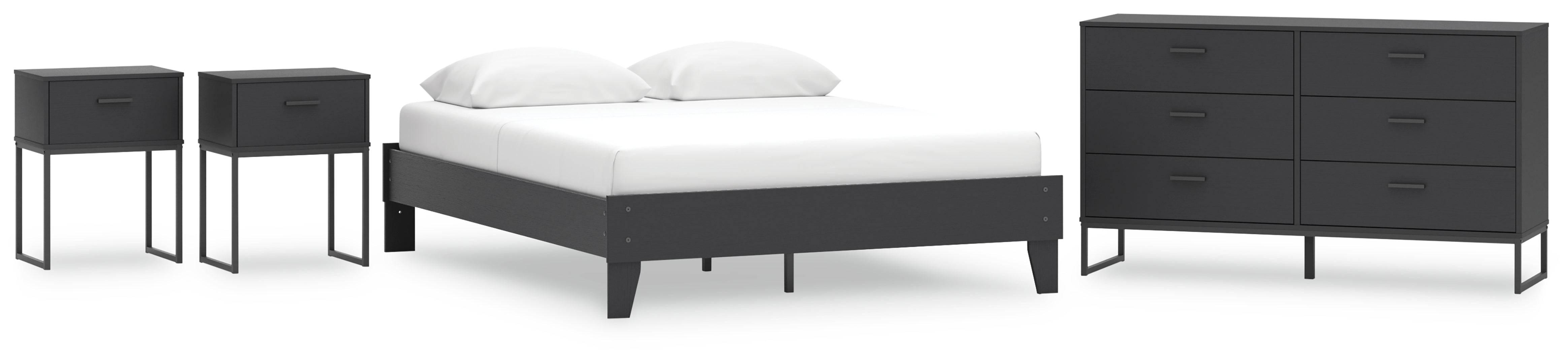 Socalle Queen Platform Bed with Dresser and 2 Nightstands Grey