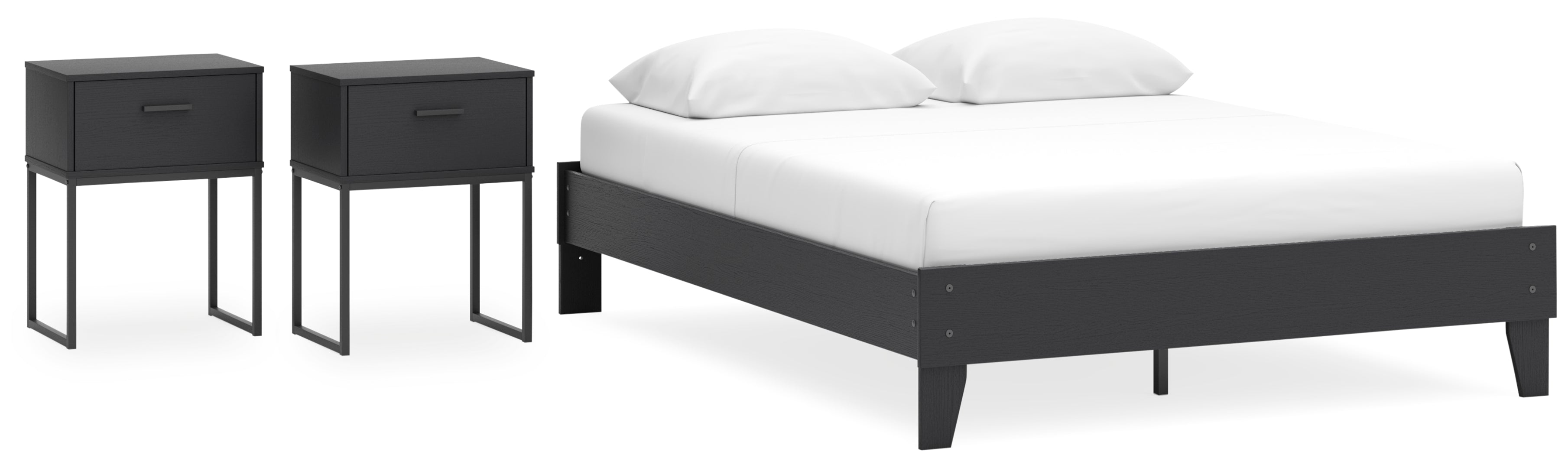 Socalle Queen Platform Bed with 2 Nightstands Grey