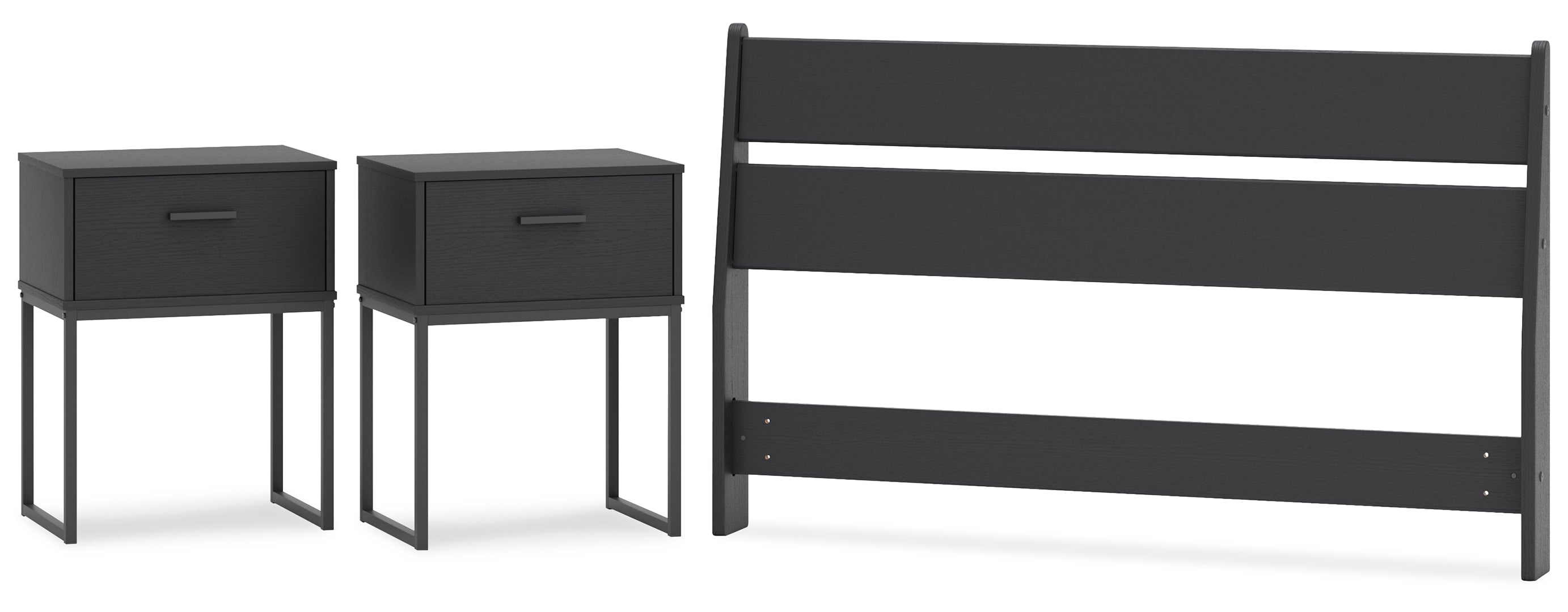 Socalle Full Panel Headboard with 2 Nightstands Grey