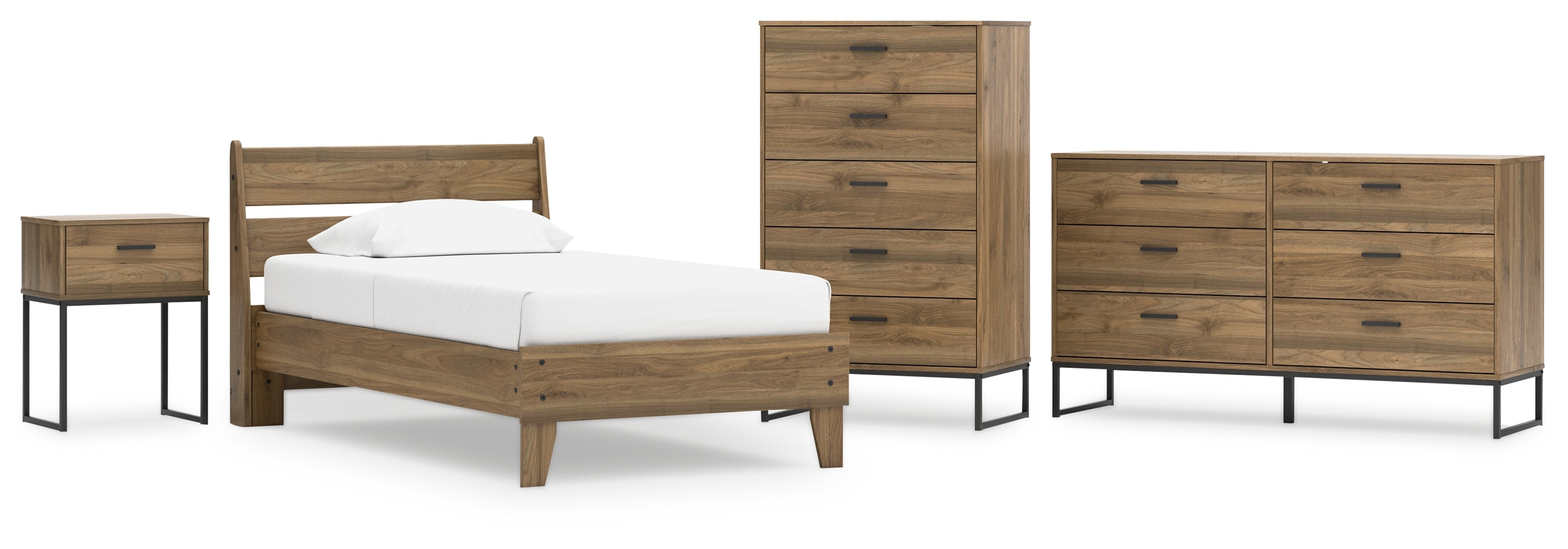 Deanlow Twin Platform Panel Bed with Dresser, Chest and Nightstand