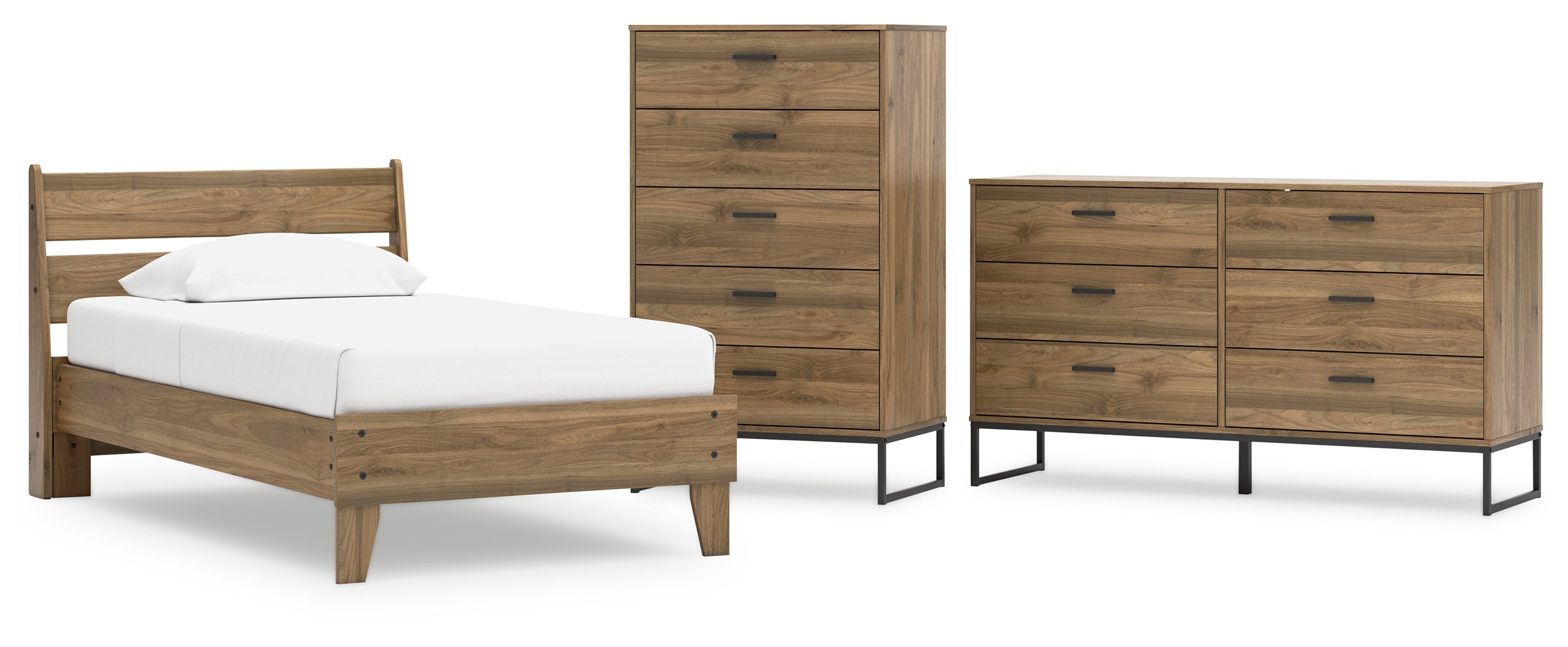 Deanlow Twin Platform Panel Bed with Dresser and Chest