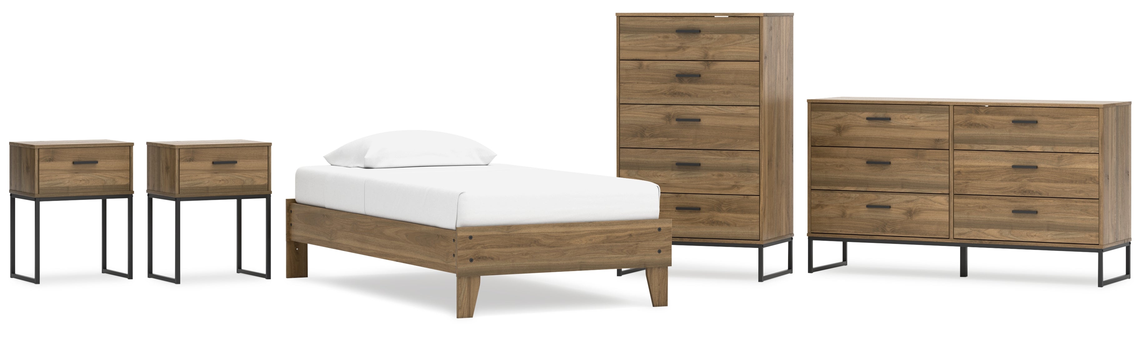 Deanlow Twin Platform Bed with Dresser, Chest and 2 Nightstands