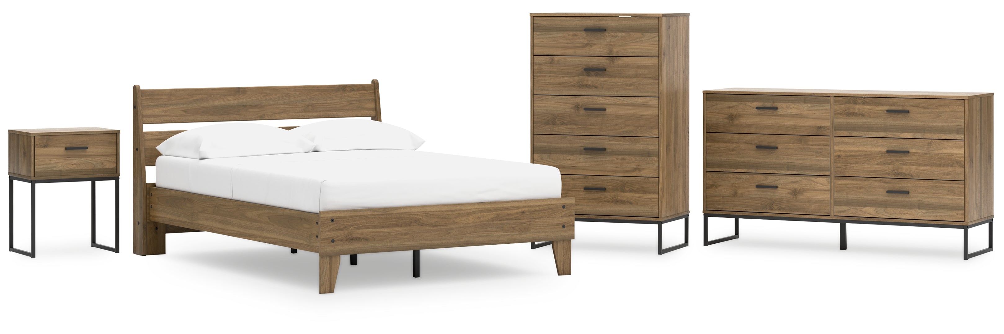 Deanlow Full Platform Panel Bed with Dresser, Chest and Nightstand