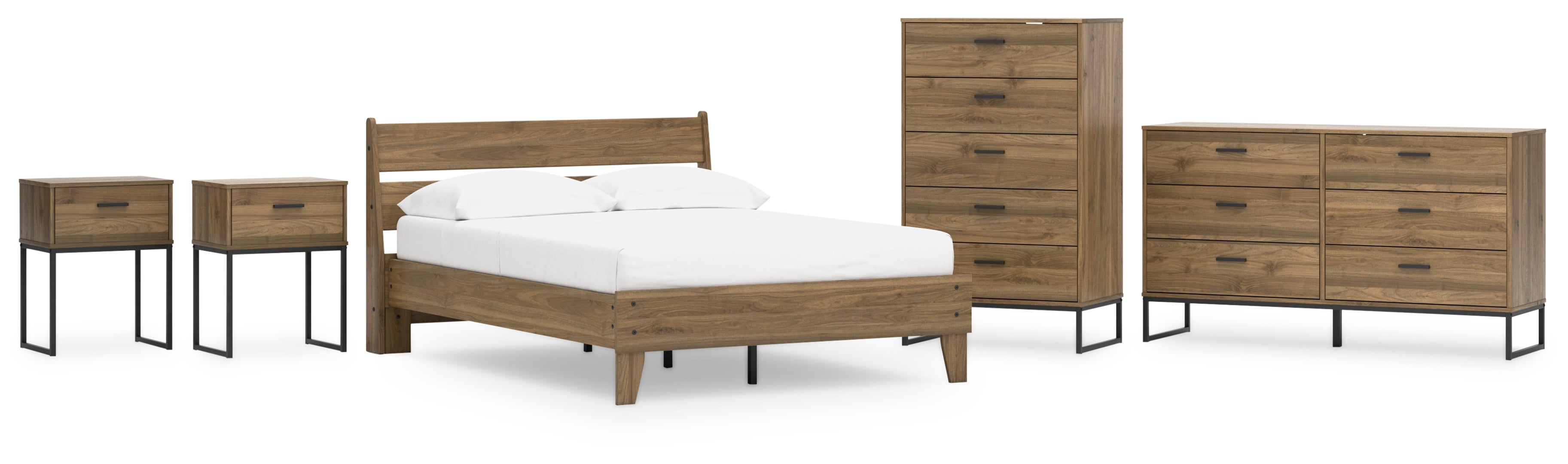 Deanlow Full Platform Panel Bed with Dresser, Chest and 2 Nightstands