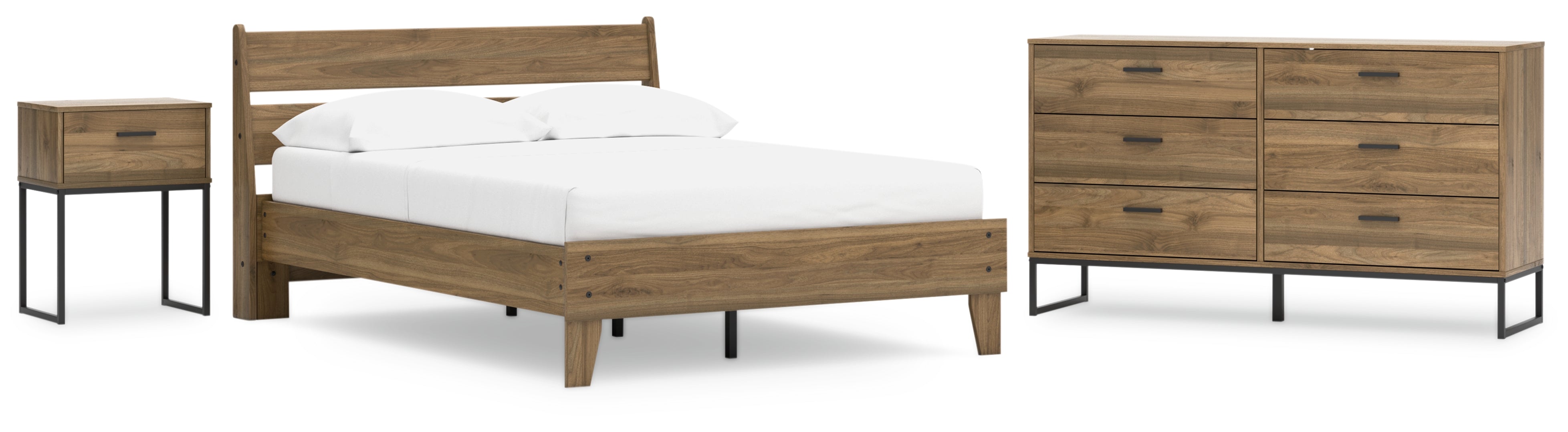 Deanlow Full Platform Panel Bed with Dresser and Nightstand