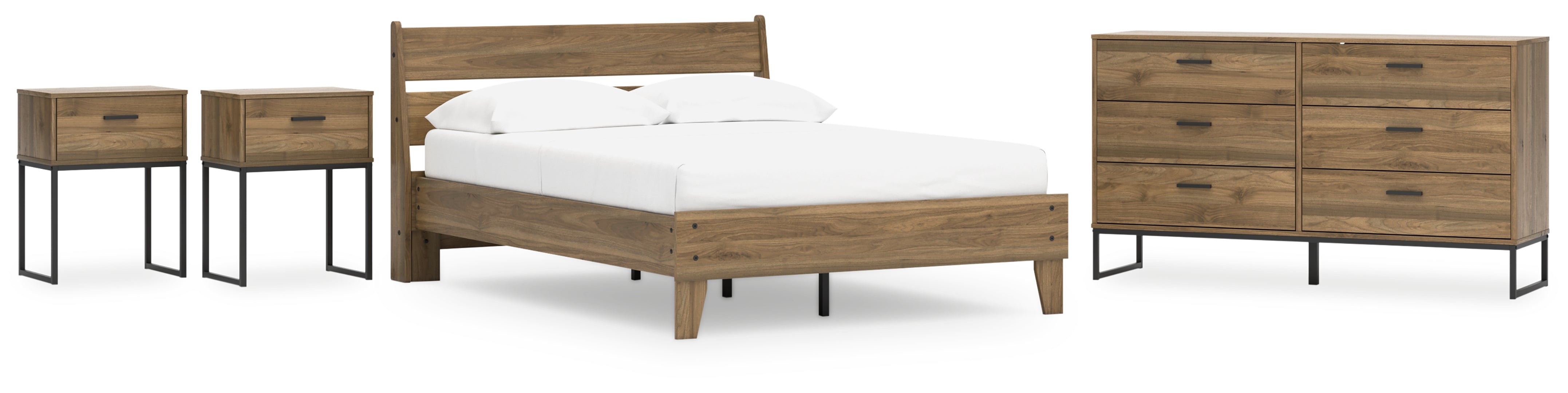 Deanlow Full Platform Panel Bed with Dresser and 2 Nightstands