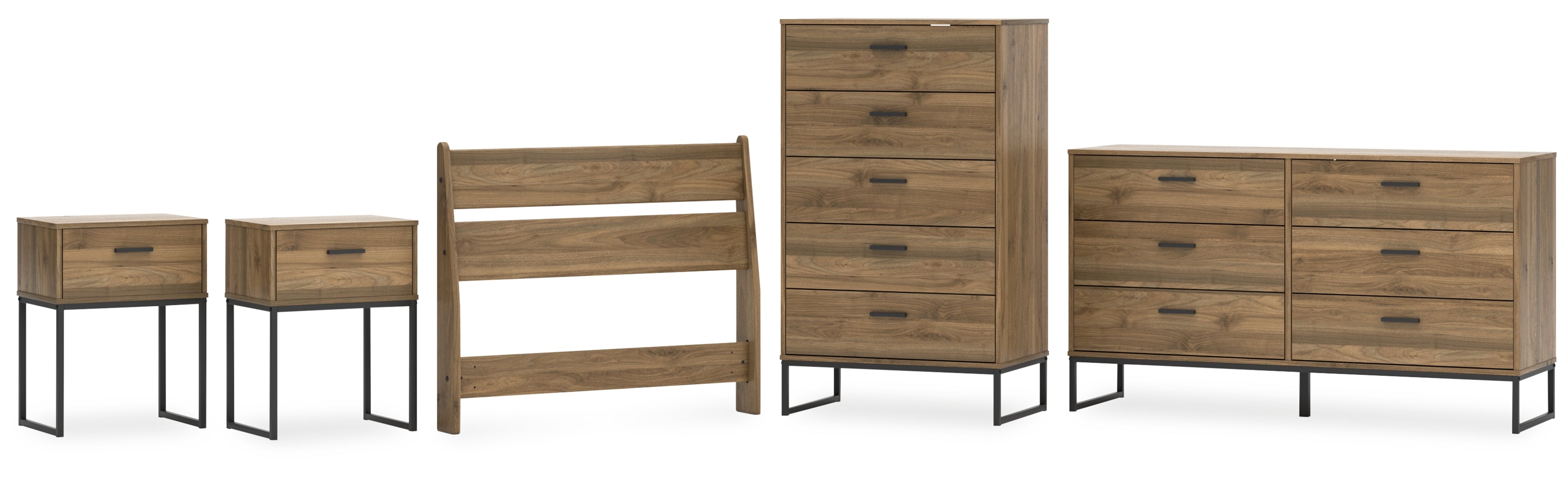 Deanlow Twin Panel Headboard with Dresser, Chest and 2 Nightstands