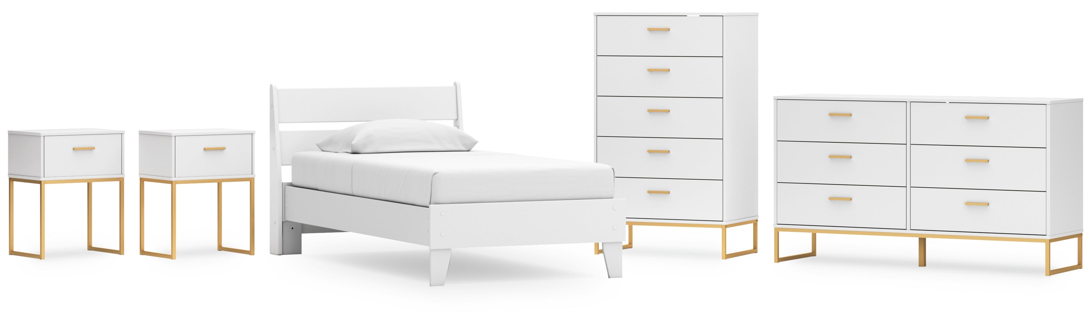 Socalle Twin Panel Platform Bed with Dresser, Chest and 2 Nightstands