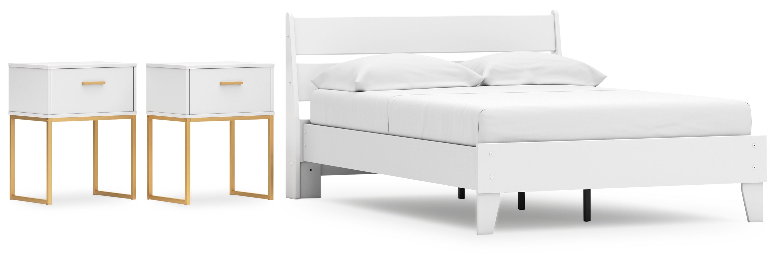 Socalle Full Panel Platform Bed with 2 Nightstands