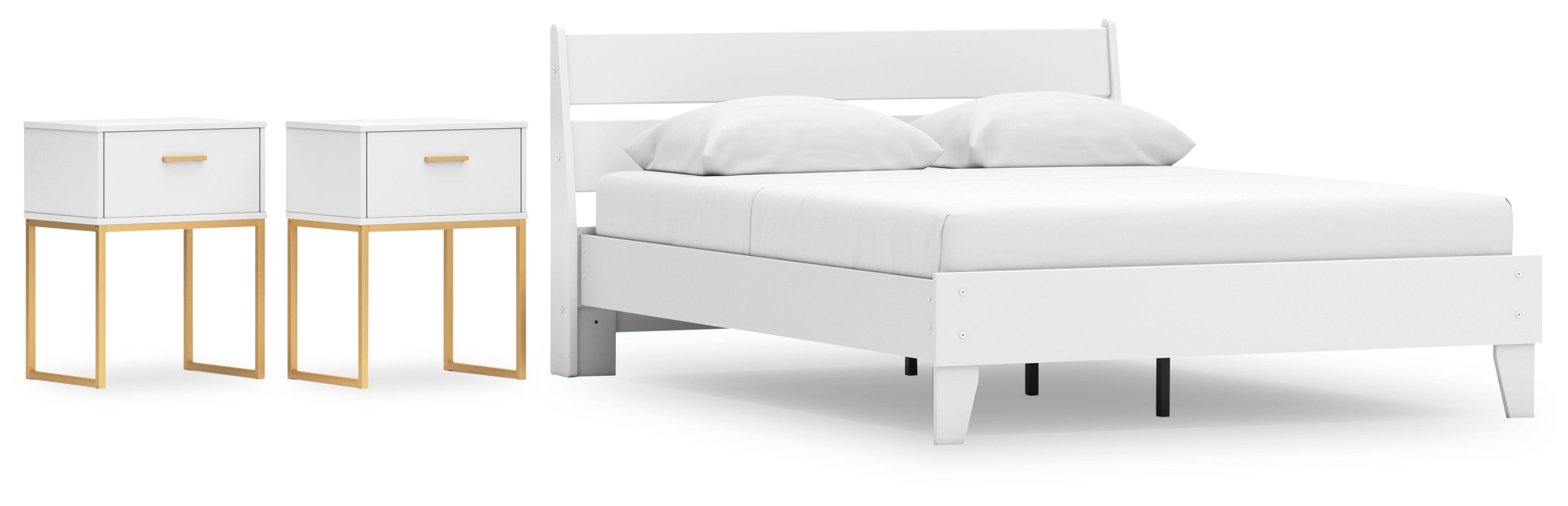 Socalle Queen Panel Platform Bed with 2 Nightstands