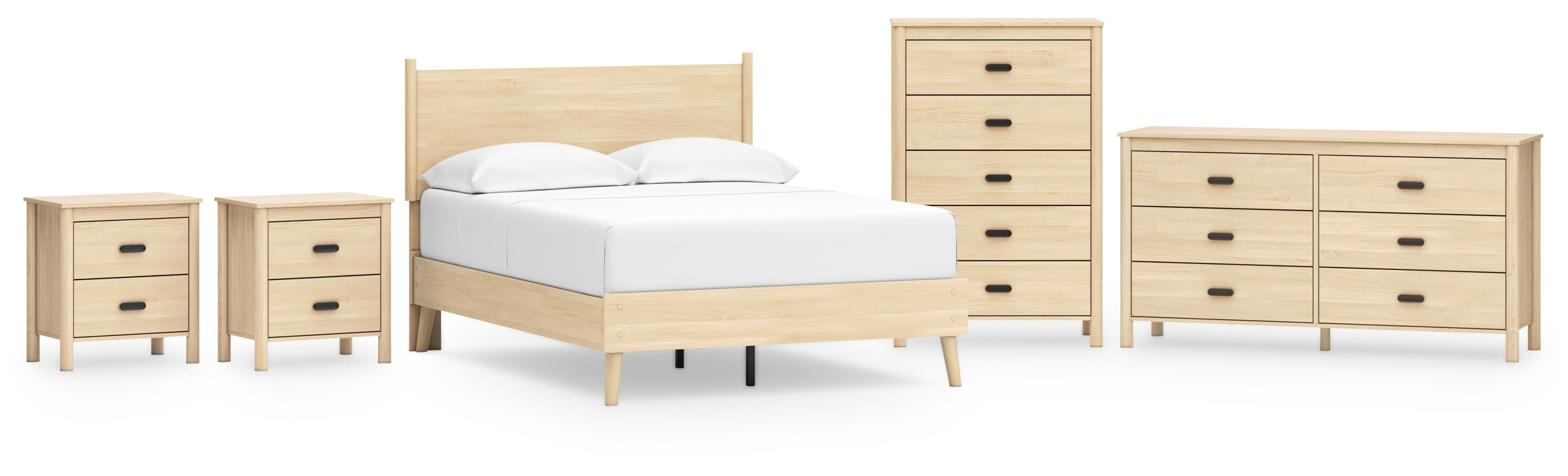 Cabinella Full Platform Panel Bed with Dresser, Chest and 2 Nightstands